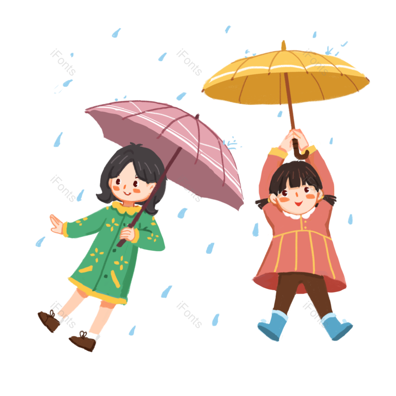 卡通图片,雨水元素,女孩PNG,免抠素材